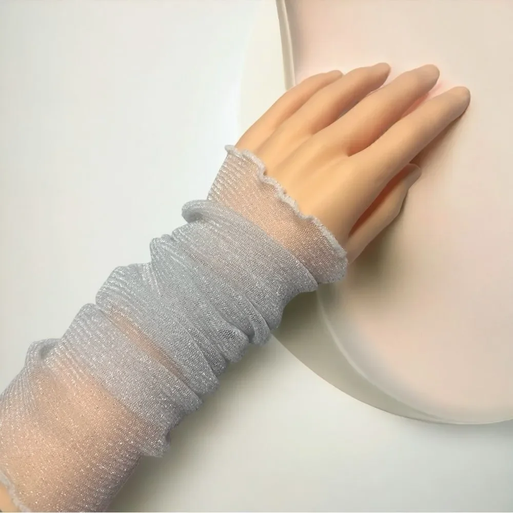 SXY l Custom Set l Elegant Silver Arm Sleeves Shimmery & Sheer, Royal Blue Glove